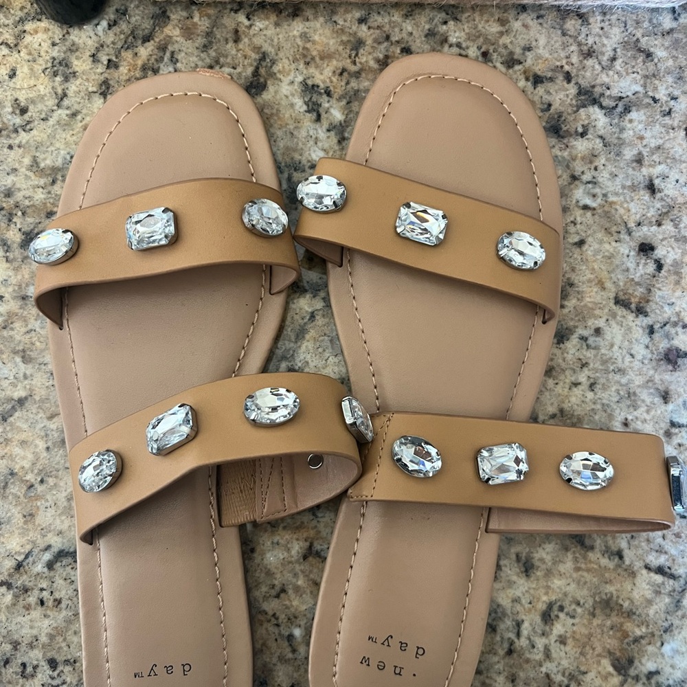 Tan Sandals with Gem Accents